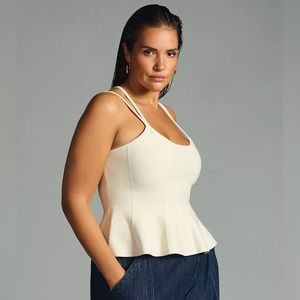 Anthropologie Women’s Maeve Ivory Criss Cross Strap Bustier Peplum Top XL NWT